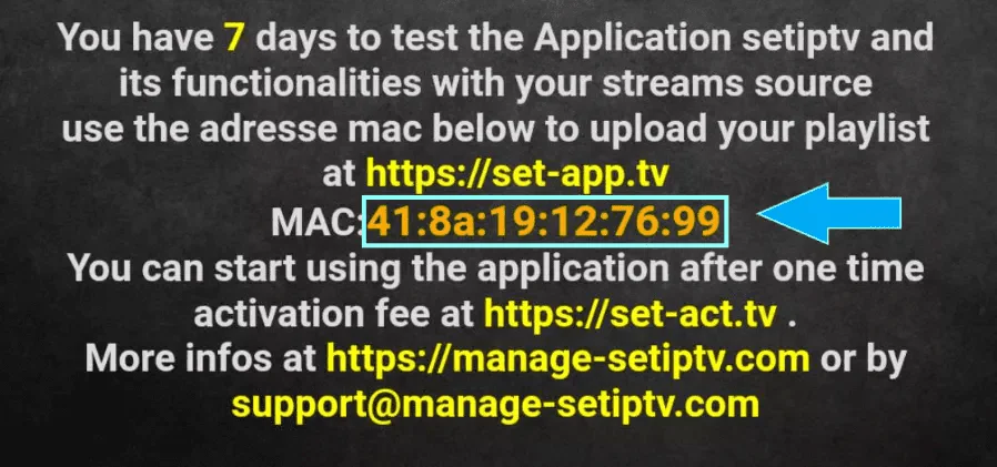Adresse MAC affichée sur l'application IBO Player